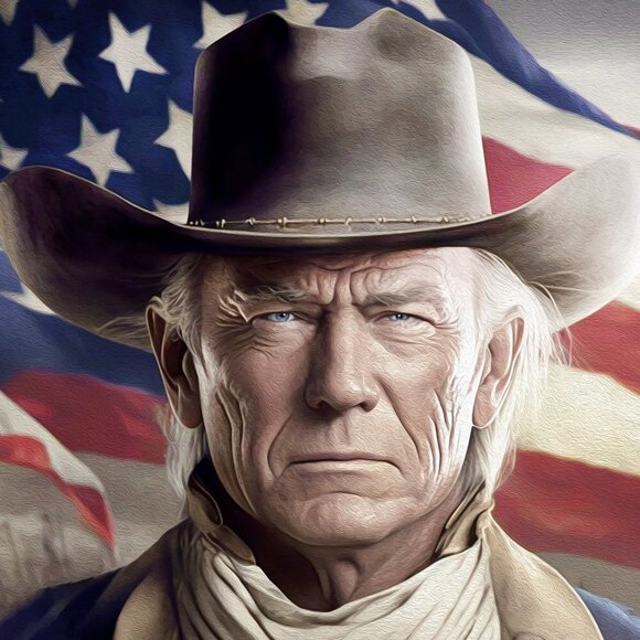 8x8 Donald Trump x John‎ Wayne American Flag Fantasy Watercolor Oil Painting - Picture 1 of 7